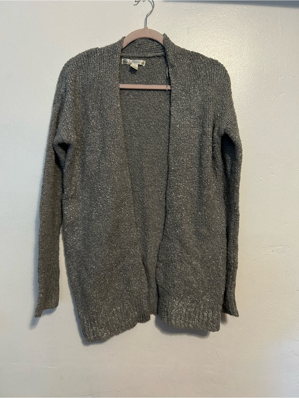 Kaisely Open-Front Gray Metallic Knit Cardigan
